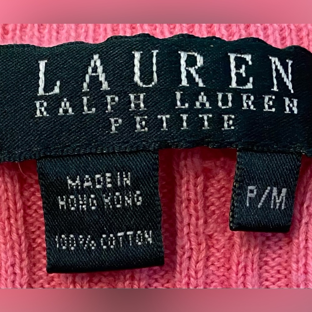 Lauren Ralph Lauren Petite‎ Women’s Size P/M Pink 100% Cotton Cable Knit V Neck - Picture 9 of 14